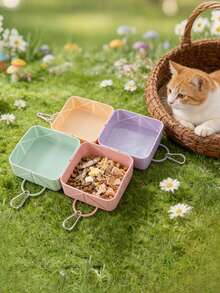 1/2pcs(Portable Folding Pet Travel Bowl Is Main Product + Accessory Hook) Mixed Set, Large Capacity Macaron Color Dog & Cat Food Bowl Water Bowl, Silicone Feeding Bowl, Suitable For Walking, Camping, Outdoor Travel, Essential Pet Supplies For Travel, Dog Supplies, Kitten Supplies, Christmas Gift For Dogs - Multicolor - View 3