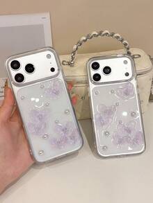 優雅珍珠雷射蝴蝶手機殼，適用於 Apple 16 Pro Max/16 Pro/16/15/15 Pro、新款 14 Pro、韓系 15 PM/14、小眾 12 PM、高級 14、創意 13 Pro、全包覆 18/18 Pro Max/18 Pro/17/17 Pro Max/17 Pro - 無色 - 查看 3