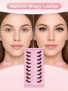 10 Pairs Half Lashes Manga Like Softness, Distinct Roots, Enlarged Eyes, Natural Tassel Sensation, Light And Non Irritating Grafting Eyelashes, Reusable, Portable For Daily Use, Suitable For Various Occasions - View 3