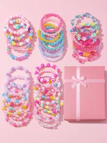 36Pcs Kids Colorful Beaded Bracelet Gift Set, Random Color, Holiday Party Accessories, Birthday Gift For Girls - Multicolor - View 2
