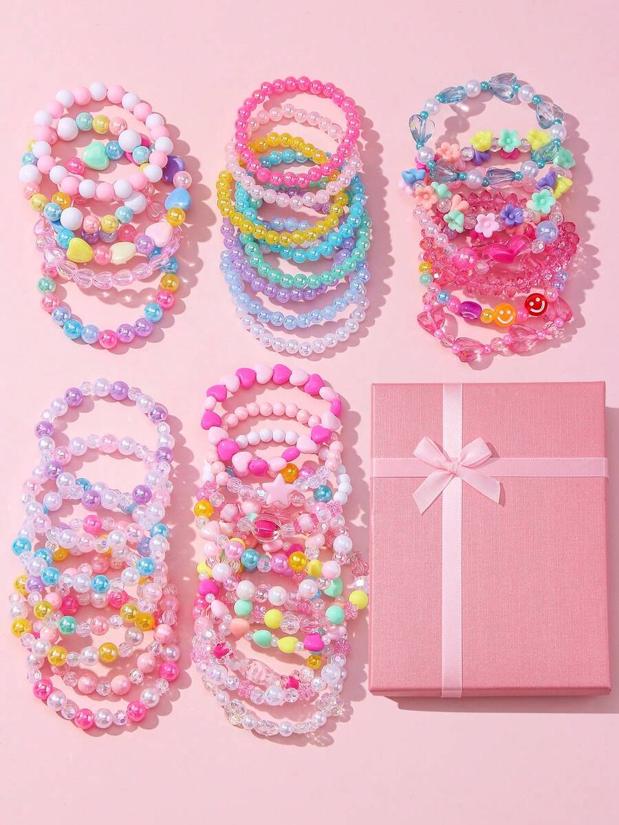 36Pcs Kids Colorful Beaded Bracelet Gift Set, Random Color, Holiday Party Accessories, Birthday Gift For Girls