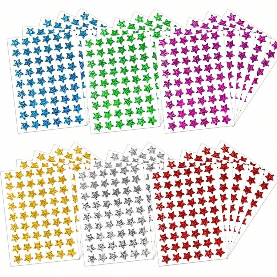 6 Colors Holographic Star Reward Stickers, Shiny Foil Star Stickers, Suitable For Children's Behavior Tracking Charts, School Classroom Student Teacher Supplies, 0.6 Inch Diameter - Six-color Five-pointed Star - View 1