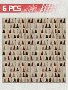 1/4p/6pcs Christmas Table Decor Placemats With Pine Tree Elements, Heat Resistant Faux Linen Polyester Fiber Material, Rectangular Washable Table Mats, Suitable For Home Dinner, Coffee Table, Durable Kitchen And Dining Room Decoration, Party And Scene Decor, Home Decor - Multicolor - View 12