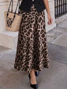 QUNGIGU Women's Casual Leopard Long Skirt High Waisted A Line For Cocktail Party Beach Vacation - Multicolor - View 1