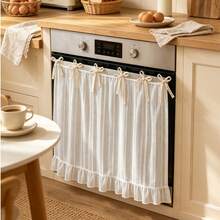 1PC No-Drill Beige Sheer Curtain, Translucent But Not Transparent, Half Curtain For Window, Rod Pocket With Bowknot Strap, Door Curtain, Dust-Proof, Room Divider, Privacy Shield, Kitchen Oven Oil Splash Guard, Decorative - Beige - View 6