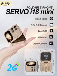 SERVO I18 Mini 折疊手機 1.77 吋螢幕 雙 SIM 卡 FM 收音機 魔幻聲 黑名單 2G GSM 1000mAh 可愛摺疊手機 - 金色 - 查看 2