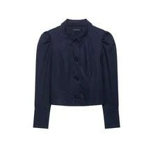 Mellowy Autumn New Women's European & American Style Fashion Minimalist Versatile Pleated Shoulder Short Jacket - Navy Blue - View 3