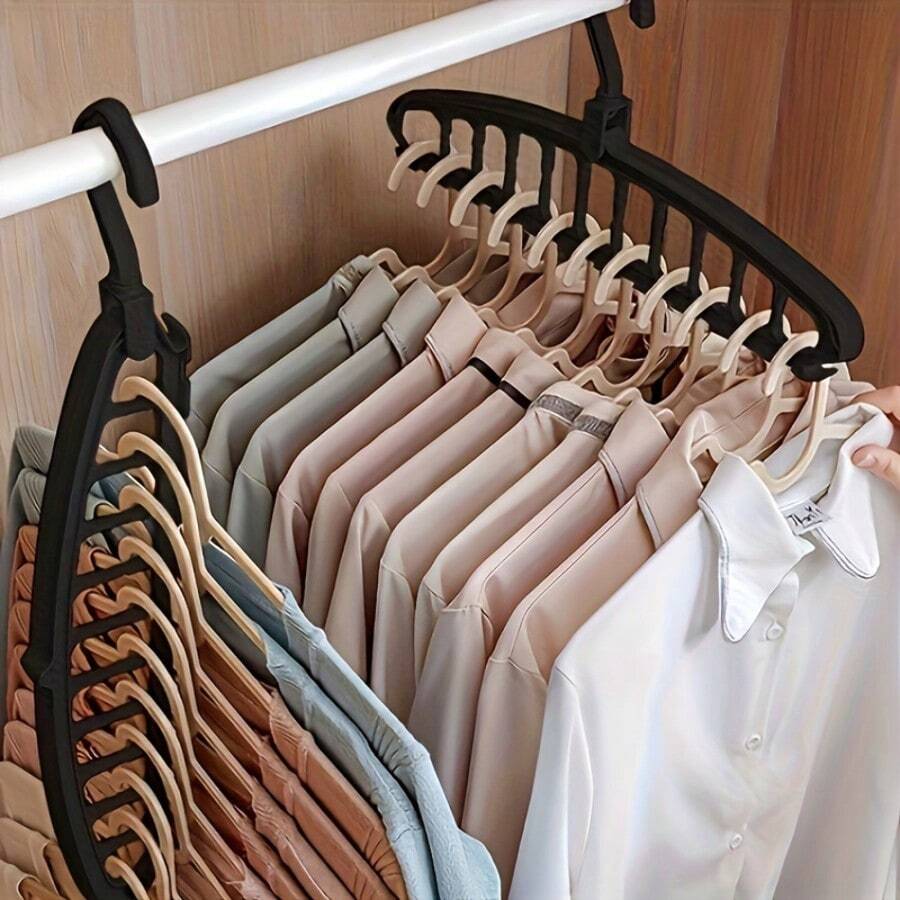 1pc Space-Saving Multi-Function Clothes Hanger, Plastic Wardrobe Storage Rack, Portable Foldable Clothes Hanger, Suitable For Wardrobe Storage, Travel Essential