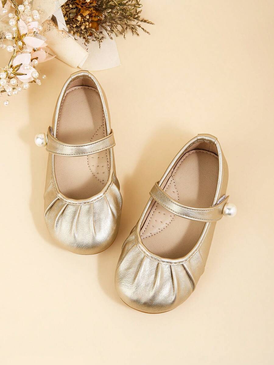 Elegant And Cute Mary Jane Flat Shoes For Toddlers And Young Girls, Suitable For Indoor Parties And Events In Autumn And Winter, Perfect For Matching With Dresses - Gold - View 1