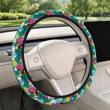 1PC Vintage Cartoon Car Steering Wheel Cover Without Inner Ring, 4 Styles Available, Elastic Band Easy Installation, Wear-Resistant Anti-Slip, All-Season Universal, Unisex, Car Interior Accessory - Multicolor - View 9