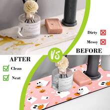 1pc Halloween Decorative Faucet Mat, Cute Ghost Pattern, Faucet Cover, Create Holiday Atmosphere, Bathroom Faucet Splash Guard, Waterproof Non-Slip Faucet Mat, Kitchen Countertop Accessory, Kitchen Dining Table Accessory, Sink, Moisture-Proof Absorbent Mat, Absorbent Drainage Mat, Multi-Functional Absorbent Non-Slip Mat - Multicolor - View 7