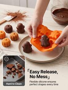 Creative Ghost & Pumpkin Shaped Silicone Baking Molds, Easy Release, Heat Resistant, Microwave, Oven, Air Fryer , Suitable For Candy, Chocolate, Pastry, Jelly, Pudding, Ice Cream, Cake Decoration, Perfect Kitchen Tool - Multicolor - View 3