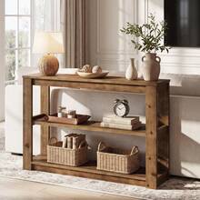 LITTLE TREE Solid Wood Console Table, 105cm Small Entryway Table With Storage - Brown - View 5