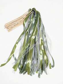 Ribbon Magic Wands With 3-Layer Lace Ribbon And Gold Bells, Party Magic Wands, Party Gift Ribbon Sticks, Fairy Magic Wands, Suitable For Wedding Decor (Green), Best Gift, Wedding Decoration, Home Decor, Room Decoration, Bride Birthday Graduation Birthday Decoration, Party Decoration, Bachelorette Party Decoration - View 2