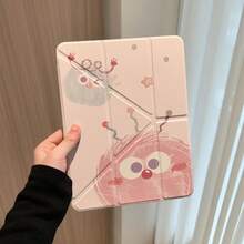 Pink Little Coal Ball Y-Fold Protective Case, Tablet Shell Protective Cover, Minimalist Creative Tablet Protective Sleeve Full Coverage Anti-Drop Soft Shell, Unisex, Featuring Multi-Folding Stand, Flip Design, Equipped With Stylus Slot, Double-Sided Printing, Thickened Surround Shockproof Anti-Drop, Multiple Folding Angles Support, Suitable Compatible With IPad/Air/Pro Models - Pink - View 2