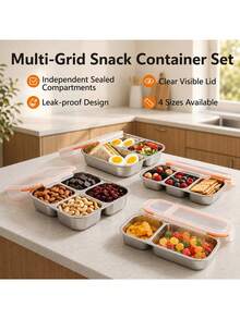 2/3 Compartment Stainless Steel Snack Box, Divided Food Storage Container | Refrigerator Organizer, Suitable For School Lunch Box, Office, Camping, Picnic, Dishwasher , Travel Essential - Multicolor - View 8
