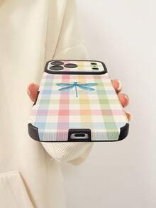 1pc New Fashion Colorful Plaid Dragonfly Pattern Shockproof Large Window Vertical Texture Faux Leather Soft Phone Case, Daily Protection Essential, Style, Perfect Gift For Friends, Family, Etc., For IPhone18/18PRO/18PROMAX/17/17Air/17Pro/17ProMax/IPhone16/16Plus/16Pro/16ProMax/IPhone15/14/13/12/11series - Multicolor - View 6