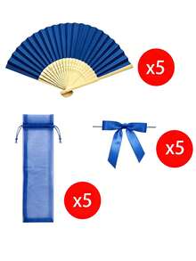 10pcs Folding Hand Fan With Sheer Drawstring Pouch, Blue Bow Decor,Portable Handheld Fan,Summer Party Wedding Gift,Costume Accessory,Travel Bag Charm - Multicolor - View 12