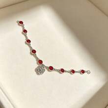 1pc Pet Rhinestone Necklace,Red Crystal Rose - Red - View 3