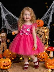 Gaun Putri Organza Merah Mawar untuk Pesta Halloween Bayi Perempuan, Cocok untuk Pesta. - Hot Pink - View 1