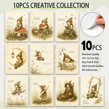 10pcs Retro Animal Scene Self-Adhesive Stickers With Humorous Quote Design, Decorative Art Decals For Notebook, Journal, Laptop, Scrapbook, Wall & Gift Decor - 10Pcs - View 10