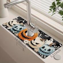 1pc Halloween Decorative Faucet Mat, Pumpkin Pattern, Faucet Cover, Create Holiday Atmosphere, Bathroom Faucet Splash Guard, Waterproof Non-Slip Faucet Mat, Kitchen Countertop Accessory, Kitchen Dining Table Accessory, Sink, Moisture-Proof Absorbent Mat, Absorbent Drainage Mat, Multi-Functional Absorbent Non-Slip Mat - Multicolor - View 13