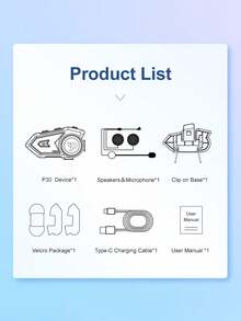 P30 Motorcycle Helmet Bluetooth Headset, Large Capacity Battery, Wireless 6.0, Type-C Charging Port, Supports Two-Way Call/Music Playback, Suitable For All Motorcycle Helmets, 300m Wireless Intercom Headset - P30 - View 12