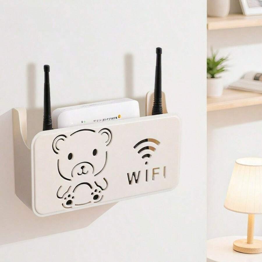 1pc No-Drill Wireless Router Storage Box Wall-Mounted Decorative Cover Box Set-Top Box Wall Shelf WiFi Organizer - Multicolor - View 1