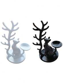 1/2pcs 3D Cat Jewelry Tree Holder With Jewelry Tray, Multi-Functional Desktop Jewelry Storage Rack, Suitable For Rings, Earrings, Necklaces, Perfect Gift For Girlfriend, Lover Or Yourself - Multicolor - View 15
