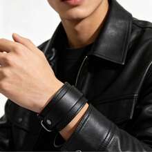 2pcs Black Motorcycle Style Fashion Punk Bracelet, Suitable For Men's Daily Riding And Sports Wear, Exquisite Bracelet Set For Men - Black - View 3