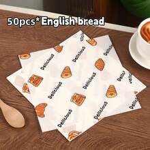 300pcs Oil-Absorbent Baking Paper - Cartoon Printed Baking Paper, Square Food Packaging Paper, Suitable For Toast, Cake, Dessert, Bread And Tray Liners - Premium Disposable Placemats For Food Display - Multicolor - View 12