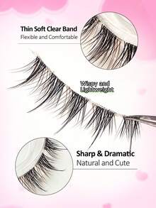 Sibeuna 5 Pairs Black + Brown False Eyelashes, Transparent Band, Girl Group Pointed Tail Fairy Style, Natural Cartoon Look, Ultra Lightweight And Soft, Suitable For Beginners, Strip False Eyelashes - Multicolor - View 5