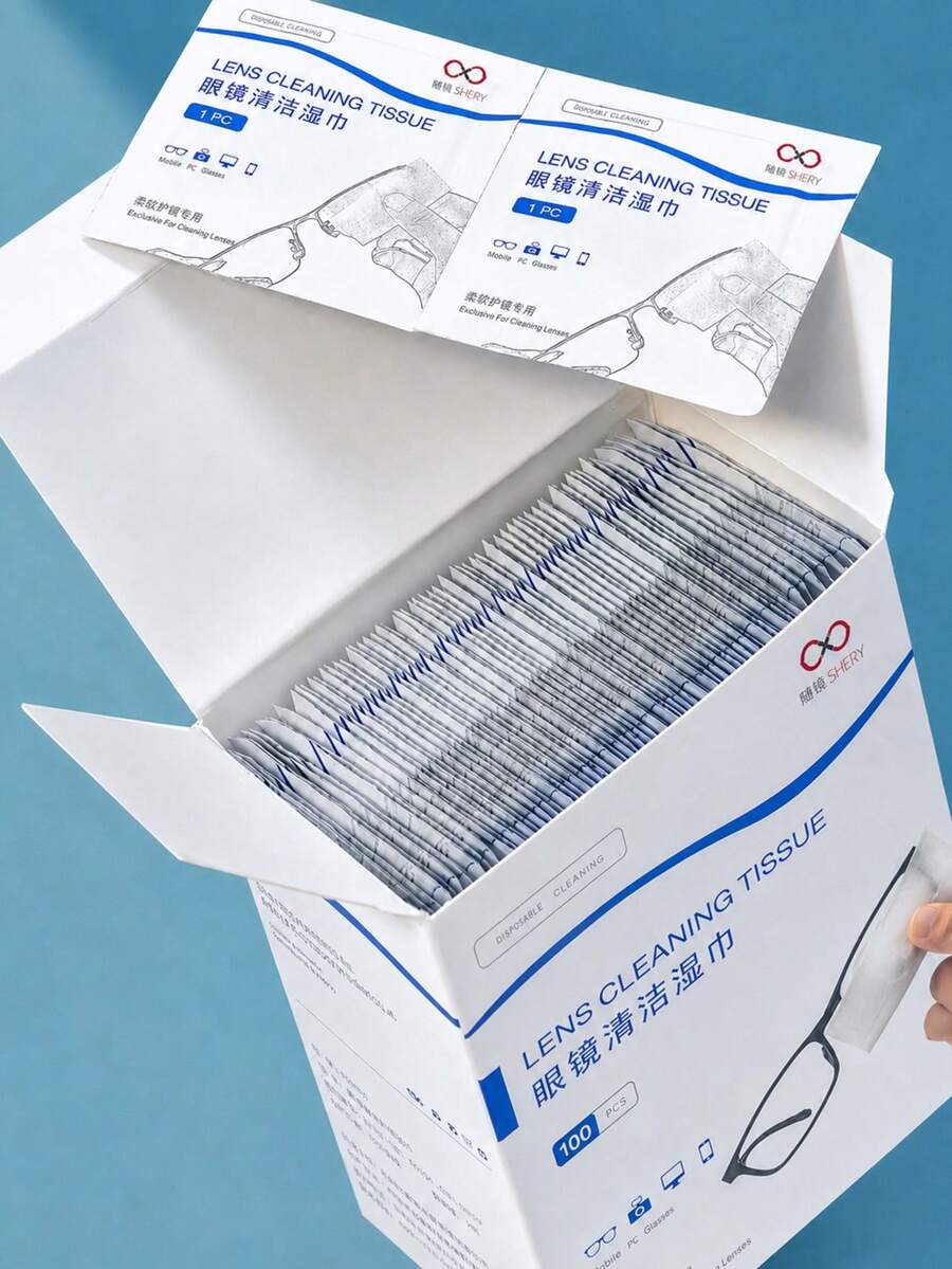 100pcs Portable Glasses, Phone And Computer Screen Cleaning Anti-Fog Wet Wipes