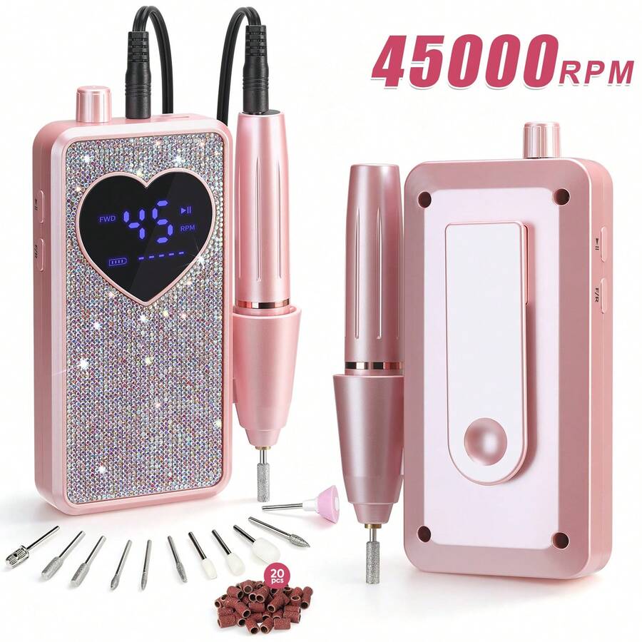 DianaBeauty Mesin Bor Kuku Elektrik Profesional 45000RPM, Dapat Diisi Ulang, Portabel, Pengamplas Kuku, Kikir Kuku, Suara Rendah dengan Layar LED, Mesin Pengoles Gel Kuku