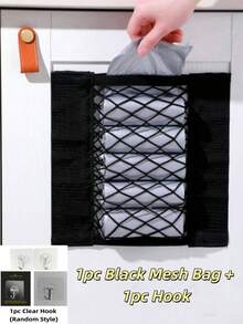 1pc Multi-Functional Breathable Mesh Wall-Mounted Trash Bag Storage Rack With Elastic Rope And Hook And Loop, Easy Installation; Suitable For Cabinet Door, Bathroom, Kitchen, Car Backrest And More, Keeps Clutter Organized, Practical Storage Solution For Home, Back To School Season, St. Patrick's Day, Easter, Mother's Day Gift Choice - Multicolor - View 12