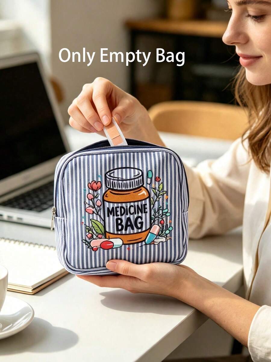 Striped Portable Travel Pill Bag, Travel Pill Storage Bag, Camping Medicine Bag, Multi-Functional Fabric Small Medicine Bag, Simple Cosmetic Bag, Outdoor Home Medicine Bag, Toiletry Bag, Suitable For Medicine, Cosmetics, Lipstick And Daily Small Items, Unique Birthday Gift, Holiday Gift, Party Gift, Vacation Gift, Thanksgiving, Christmas Gift (Only Empty Bag) - Multicolor - View 1