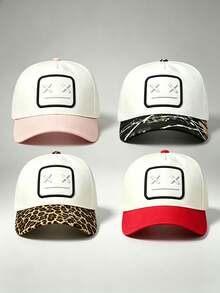 1pc Two-Tone Men Hat 'Square Patch Dead Face' Embroidered Hats For Men Adjustable Design Perfect For Parties, Travel, And Sun Protection - Multicolor - View 8