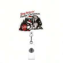 TONAVIETO 1pc Christmas Crazy Fun Raccoon Badge Reel Acrylic Retractable Badge Holder Clip With Swivel Alligator Clip For Nursing Students, Office, And School Staff - Christmas Raccoon - View 11
