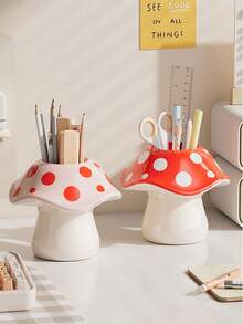Vigour Summer Cute Mushroom Shaped Pen Holder, Multi‑Purpose Desk Storage Organizer, Cartoon Makeup Brush Cup, Desktop Stationery Storage Box For Home Office Study Room, Multi‑Function Makeup Brush Container, Cute Desk Stationery Organizer For Study Office - Multicolor - View 9
