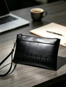 Dompet Pria Kasual Kapasitas Besar untuk Dokumen, Ponsel, dan Koin, Tas Tangan Timbul Terbaru - Hitam - View 1