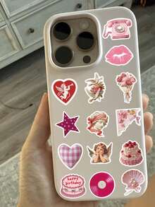 50PCS,Pink Heart Mobile Phone Stickers,PVC Material,Scrapbook Supplies,Creative And Aesthetic Design Sticker,Suitable For Mobile Phone Cases,Tablets,Laptops,Suitcases,Cars,Notebooks,Helmet,Guitar,Skateboard,Storage Box,Computer, - Multicolor - View 5