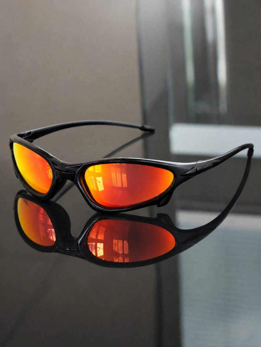 European And American Fashion Glasses For Men, Wrapped Frame Low Height Narrow Long Lens Shape, Streamlined Temples, Y2K Functional Style, Urban Street Style, Outdoor Outfit - Multicolor - View 1