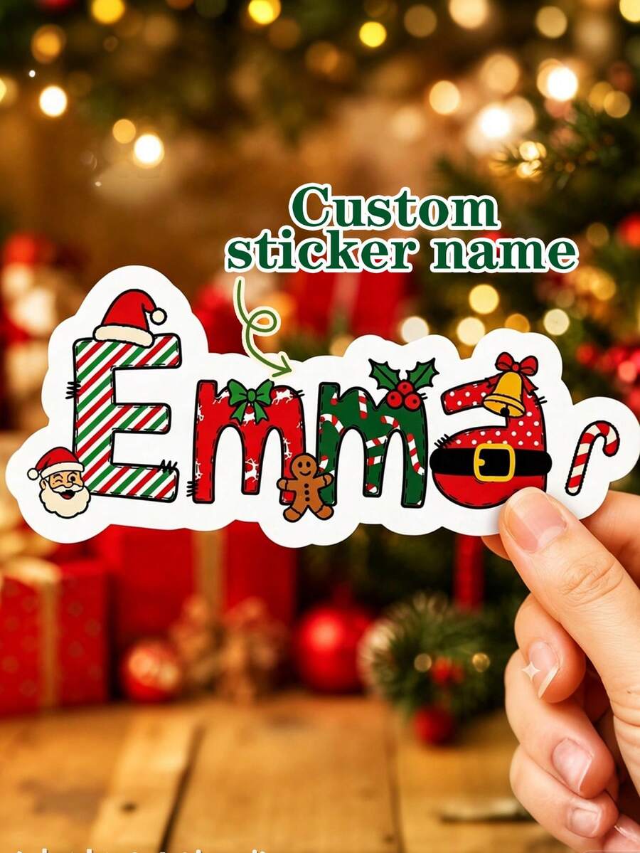 LICVIC Custom Christmas Letter Name Stickers, Festive Personalized Holiday Gift Tag Labels, Merry Christmas Present Box Seals For Gift Wrapping & Party Favors, Customized Alphabet Decals, Customizable Xmas Sticker Gift For Family & Friends, Christmas Gift - Style D - View 1