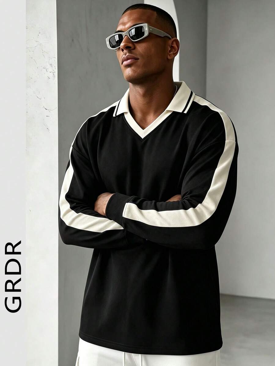 تي شيرت رجالي بأكمام طويلة من GRDR | تصميم أنيق | ضروري للصيف | سهل التنسيق | أظهر أسلوبك - الأسود - مشاهدة 1