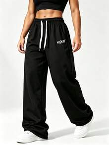 Women's Spring/Autumn Soft Comfortable Breathable Straight Leg Sweatpants Joggers For Daily Casual Running Fitness - Black - View 4