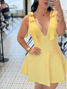 Women Short Dresses - Yellow - View 2