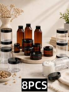 1-20Pcs/Set Clear PET Storage Jars With Lids, 50-500ml Empty Plastic Makeup Containers And Organizer Jars - Black - View 25