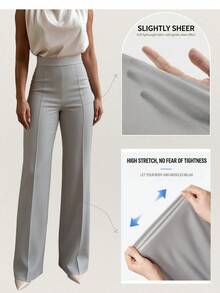 Women's Fashionable High-Waisted Flared Pants, Multiple Colors Available, Bell Bottoms - Light Grey - View 2
