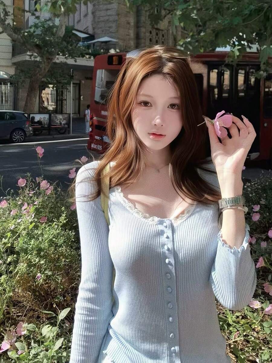 Sexy Thin Knit Cardigan Women Early Autumn U-Neck Blouse Top - Blue - View 1