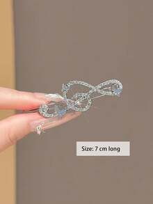 Silver Music Note Rhinestone Hair Clip For Women, New Niche Design Side Bangs Clip, Hair Accessory - Silver - View 6